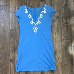 Lily Pulitzer M Blue Embroidered V-Neck Women's Dress